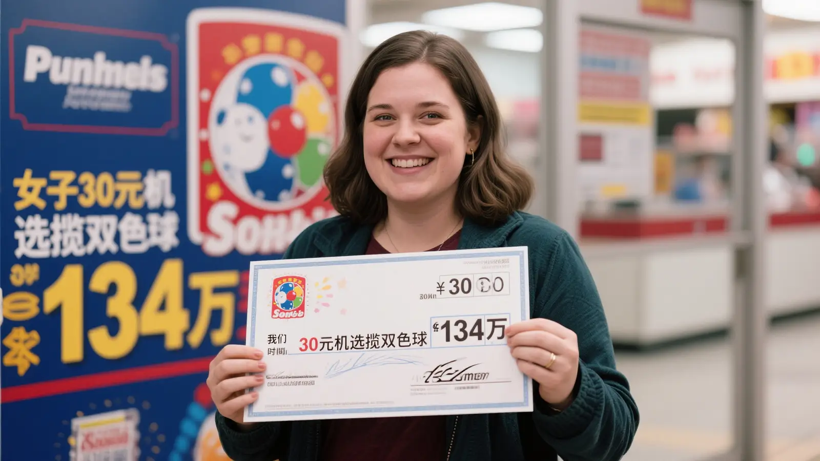 女子30元机选喜中双色球134万，仅一号之差与4000万大奖擦肩
